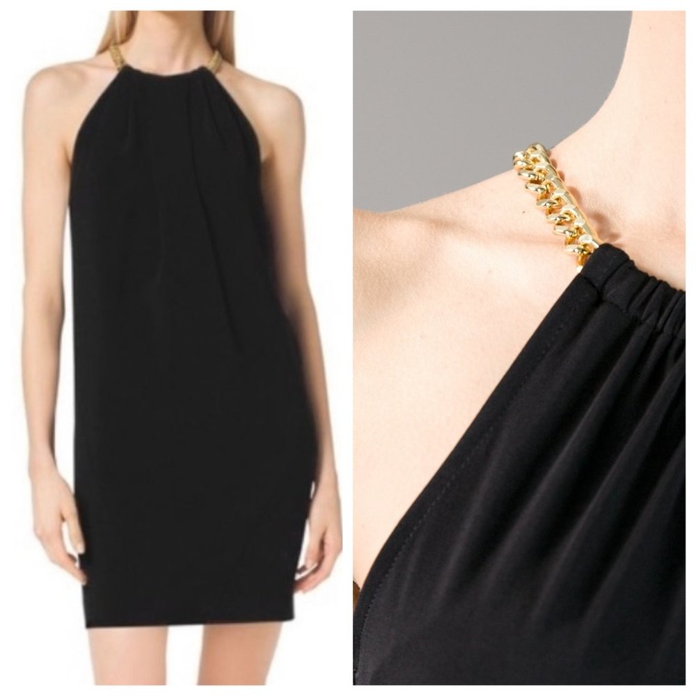 Michael Kors Elegant LBD Chain Neck Black Dress